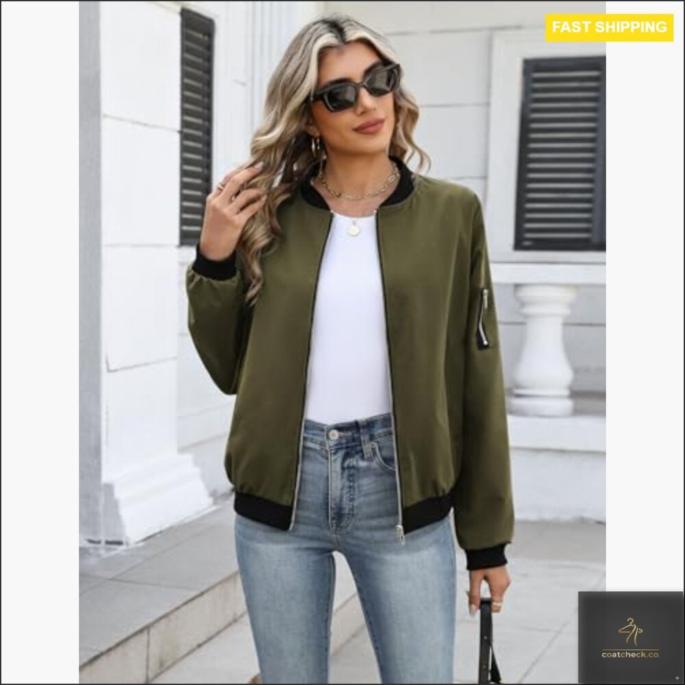 Lightweight Polyester Bomber Jacket Long Sleeve Z… - image 4